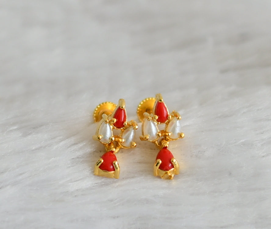 Gold tone coral-pearl stone dj-48544