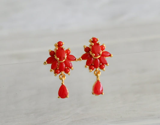 Gold tone coral stone earrings dj-48551