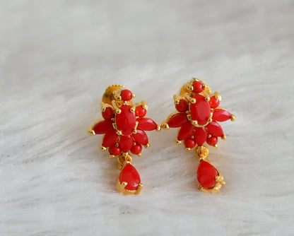 Gold tone coral stone earrings dj-48551