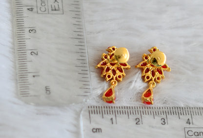 Gold tone coral stone earrings dj-48551