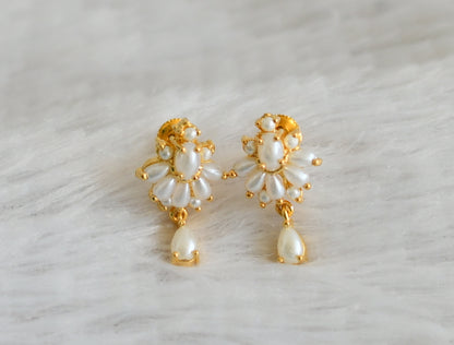 Gold tone pearl stone earrings dj-48552