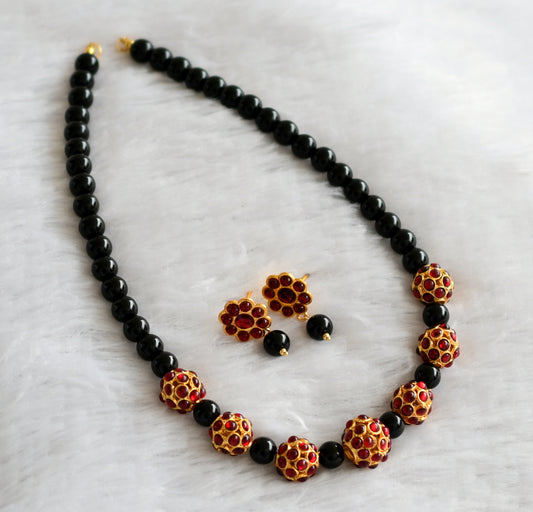 Gold tone kemp Rudhra balls black beaded necklace set dj-26100