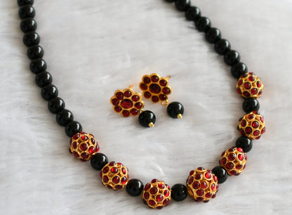 Gold tone kemp Rudhra balls black beaded necklace set dj-26100