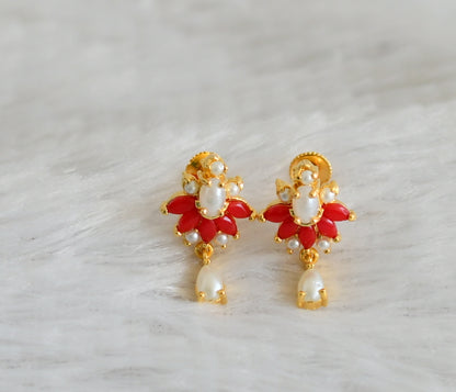 Gold tone coral-pearl stone earrings dj-48553