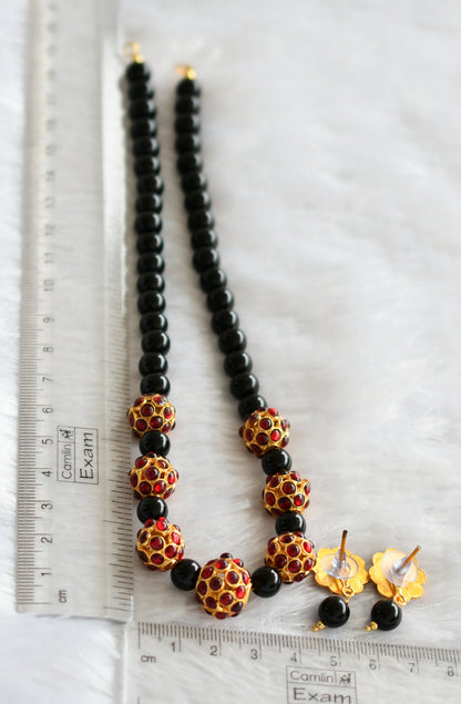 Gold tone kemp Rudhra balls black beaded necklace set dj-26100