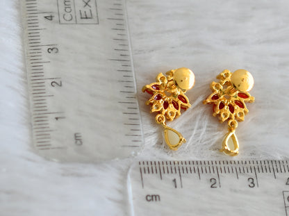 Gold tone coral-pearl stone earrings dj-48553