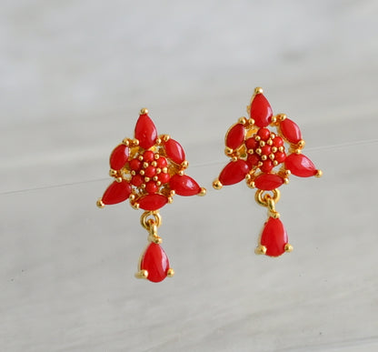 Gold tone coral stone flower earrings dj-48554