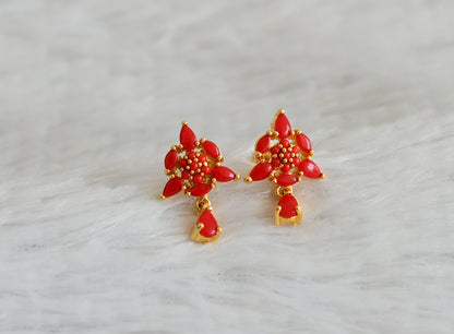 Gold tone coral stone flower earrings dj-48554