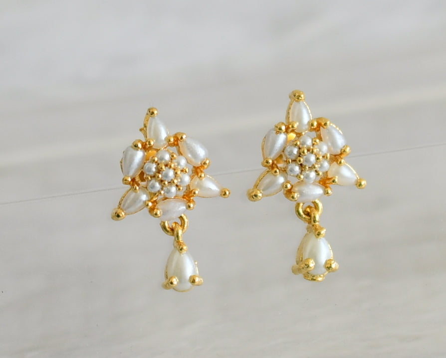 Gold tone pearl stone flower earrings dj-48555