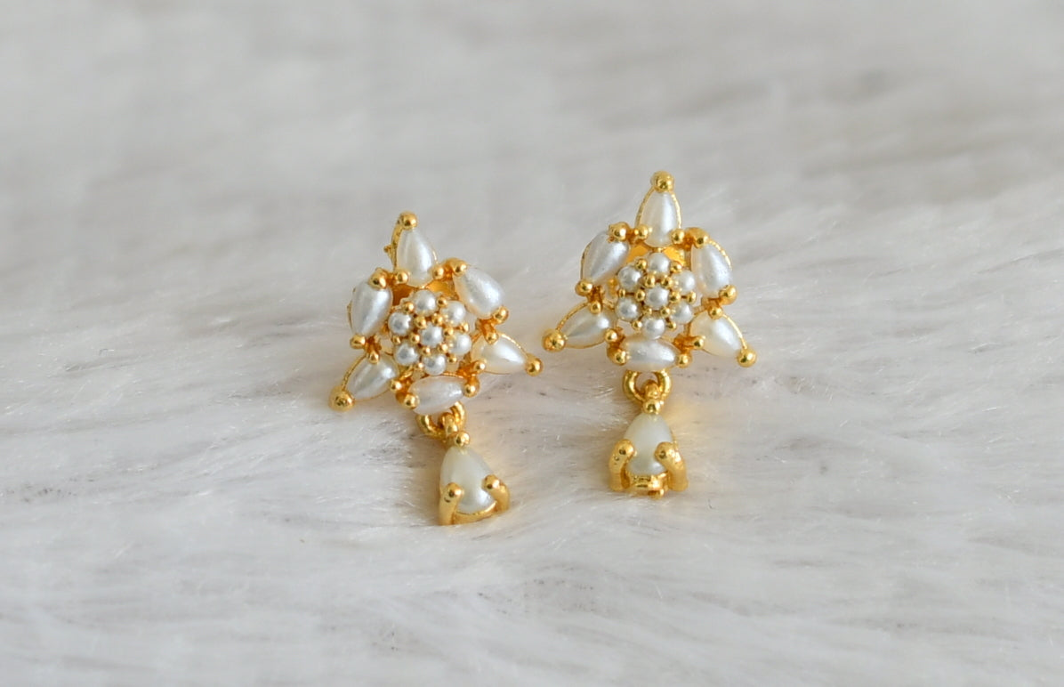 Gold tone pearl stone flower earrings dj-48555