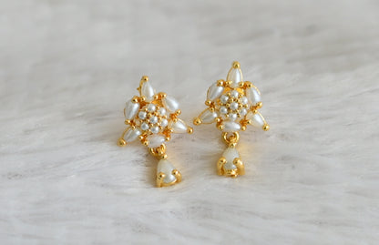 Gold tone pearl stone flower earrings dj-48555