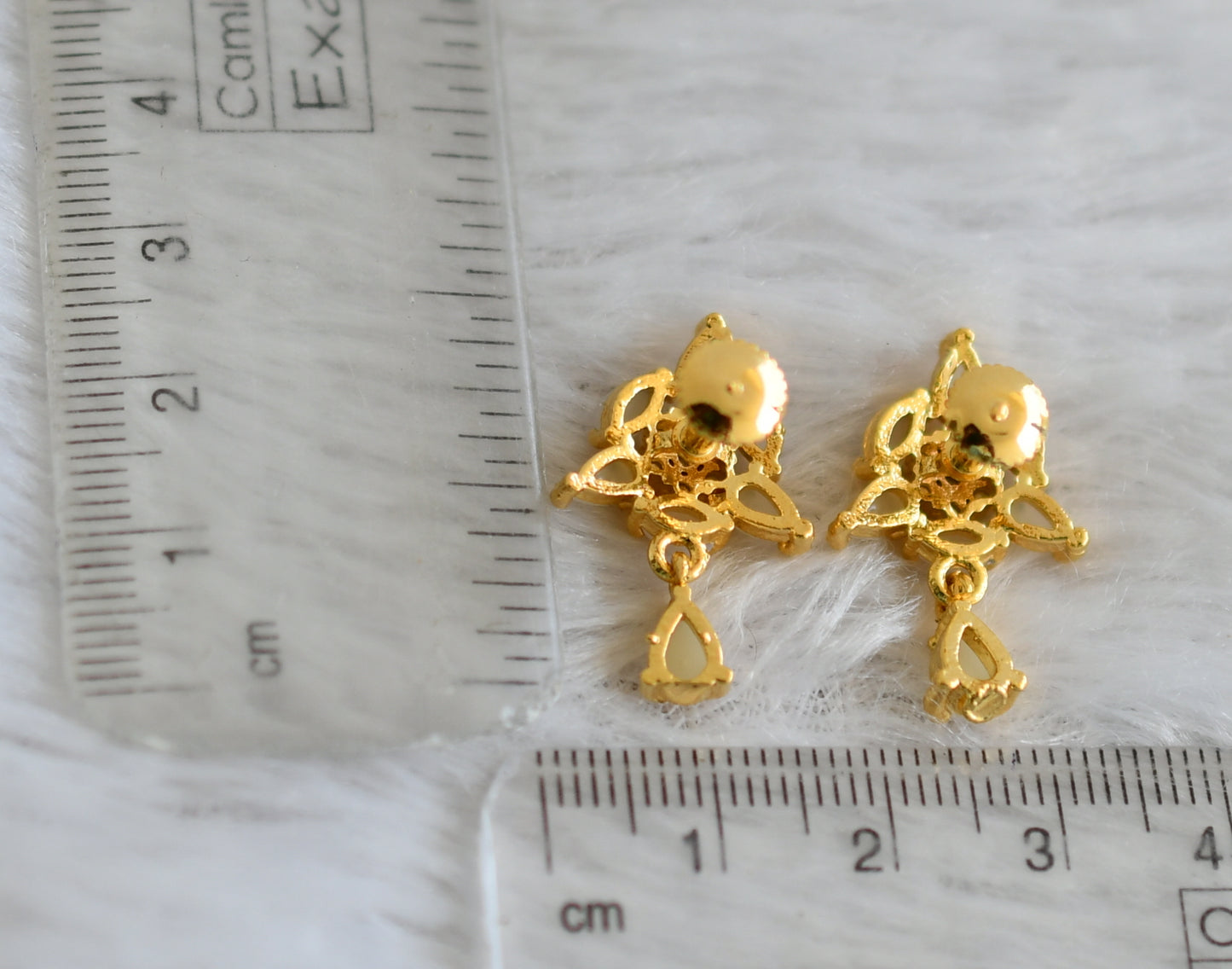 Gold tone pearl stone flower earrings dj-48555