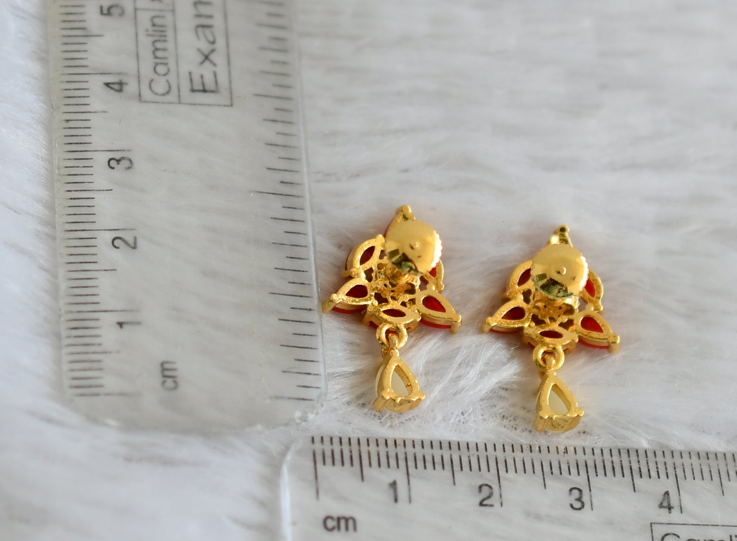 Gold tone coral-pearl stone flower earrings dj-48556