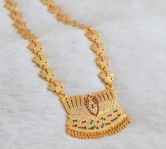 Gold tone south indian style AD pink-green-white lotus haar dj-50490