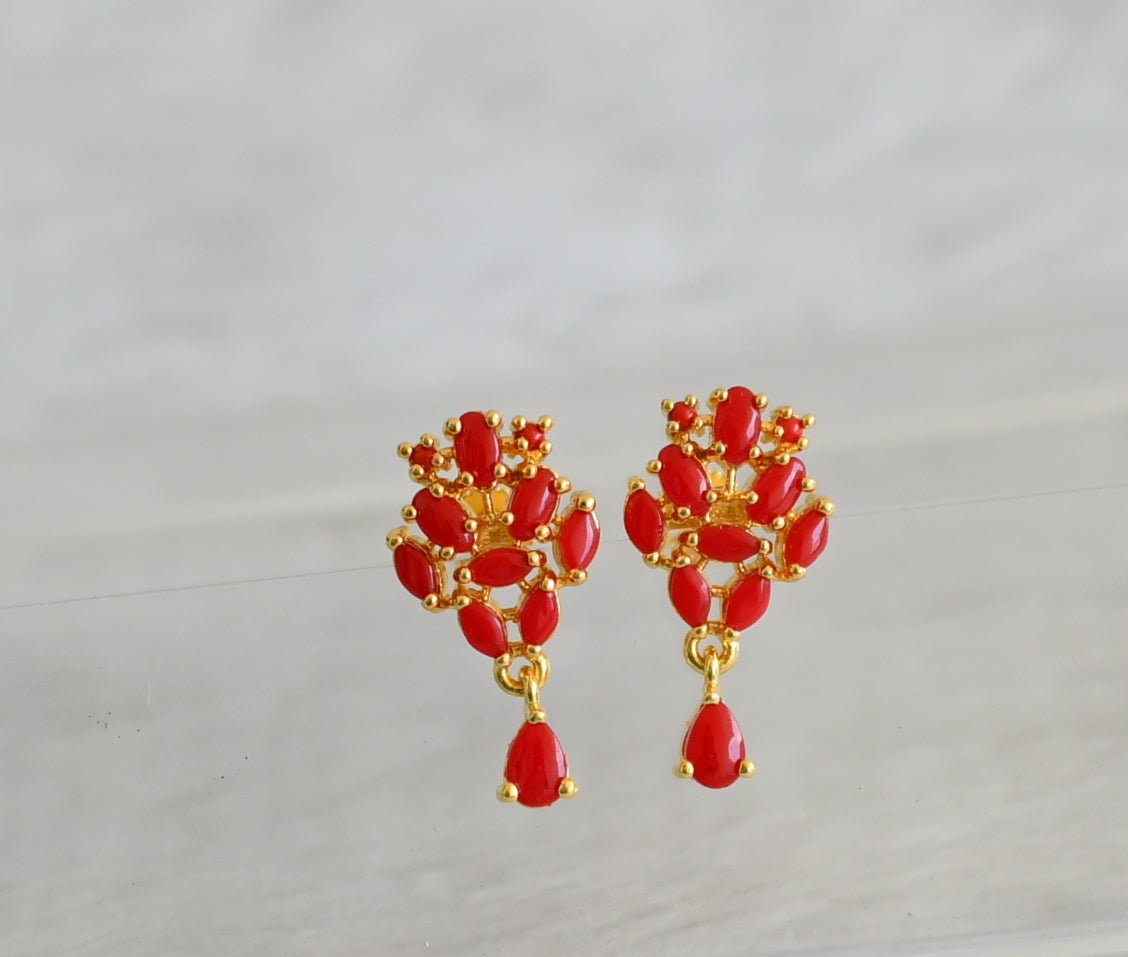 Gold tone coral stone earrings dj-48545