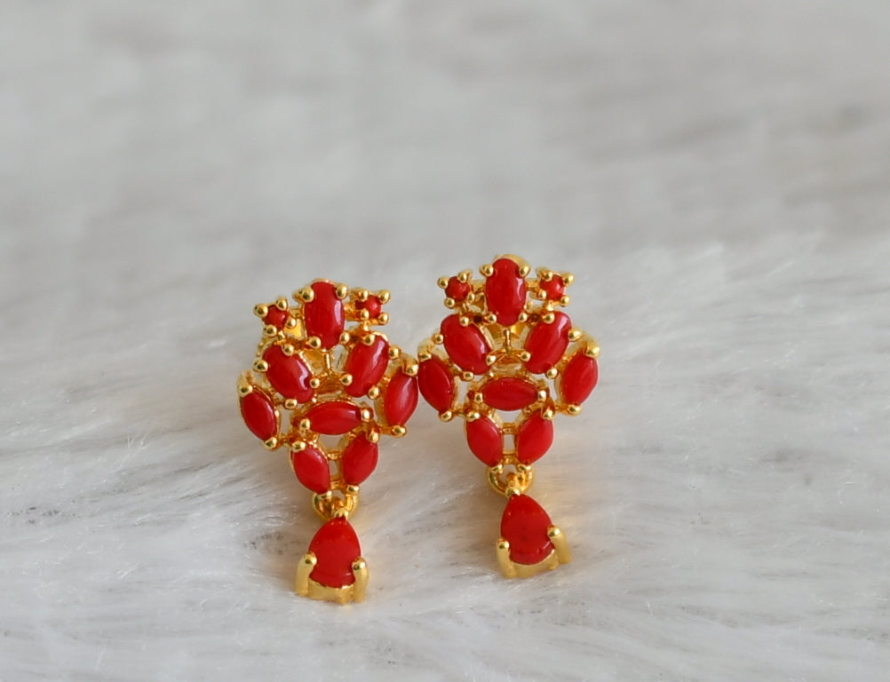 Gold tone coral stone earrings dj-48545