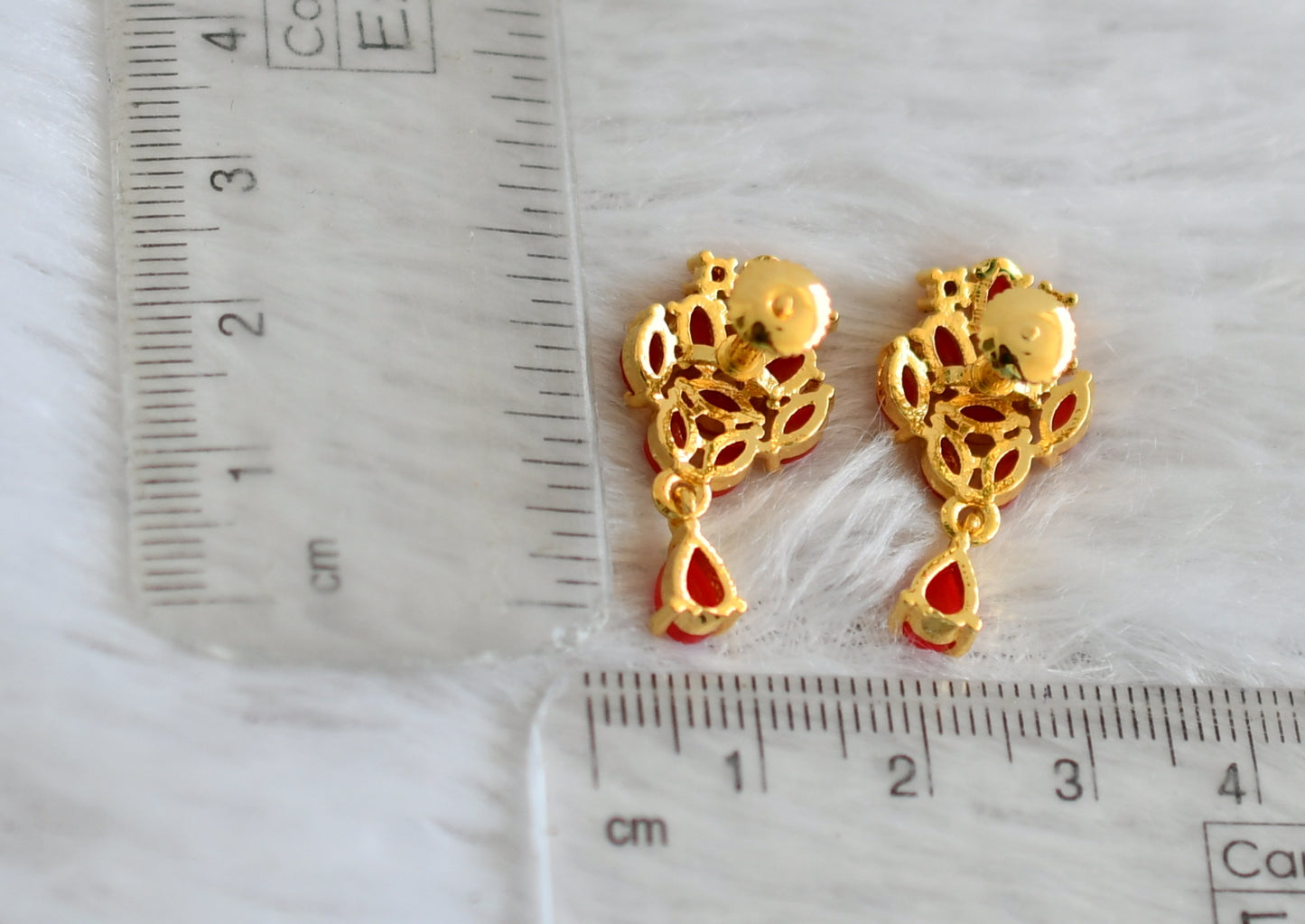 Gold tone coral stone earrings dj-48545