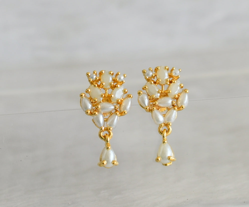 Gold tone pearl stone earrings dj-48546