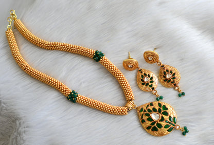 Matte finish green kundan jadau heavy necklace set dj-13103