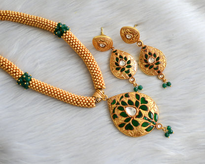 Matte finish green kundan jadau heavy necklace set dj-13103