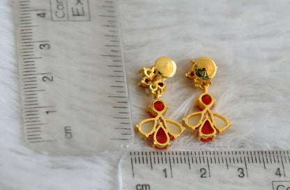 Gold tone coral-pearl stone flower earrings dj-48550