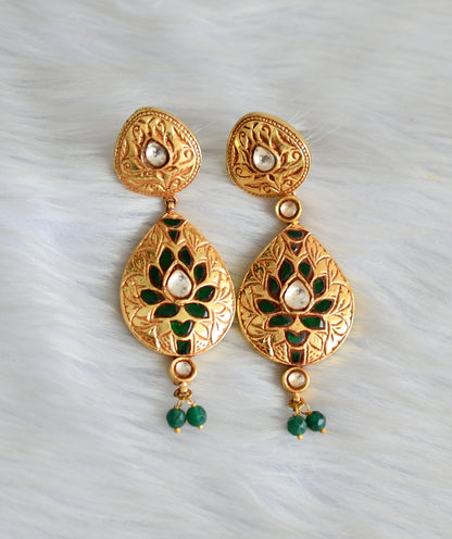 Matte finish green kundan jadau heavy necklace set dj-13103