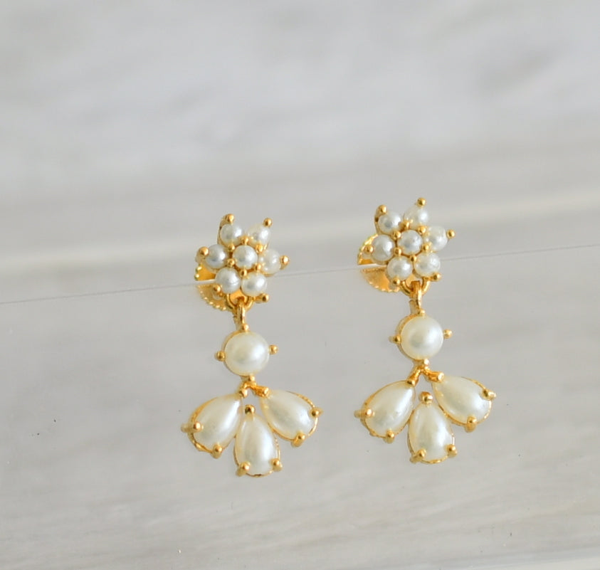 Gol tone pearl stone flower earrings dj-48549