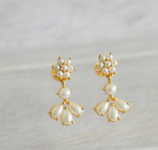 Gol tone pearl stone flower earrings dj-48549