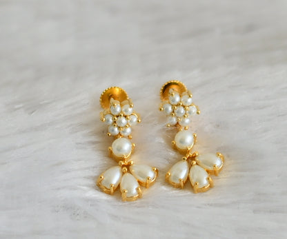 Gol tone pearl stone flower earrings dj-48549