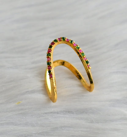 Gold tone ruby-green vanki finger ring dj-45107
