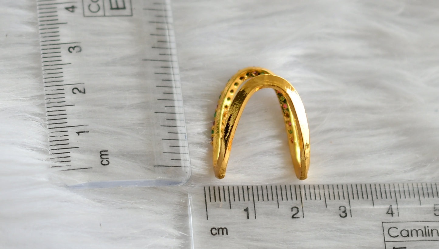 Gold tone ruby-green-white vanki finger ring dj-45105