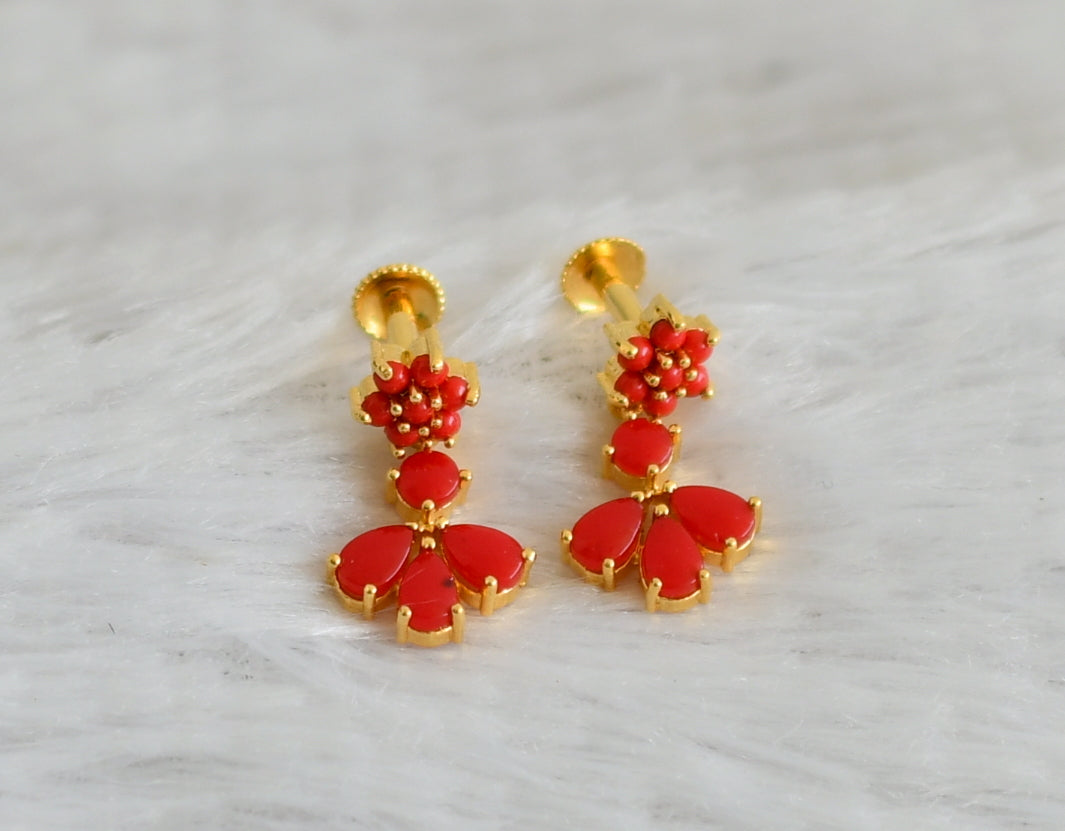 Gold tone coral stone flower earrings dj-48548