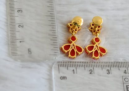 Gold tone coral stone flower earrings dj-48548