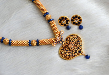 Matte finish royal blue kundan jadau heavy necklace set dj-13102