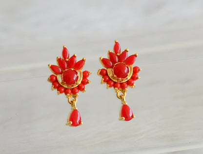 Gold tone coral stone earrings dj-48569