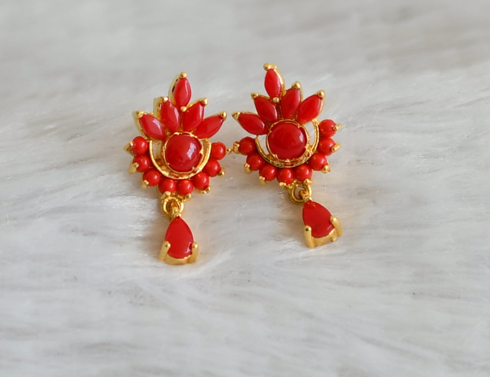 Gold tone coral stone earrings dj-48569