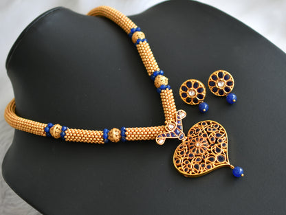 Matte finish royal blue kundan jadau heavy necklace set dj-13102