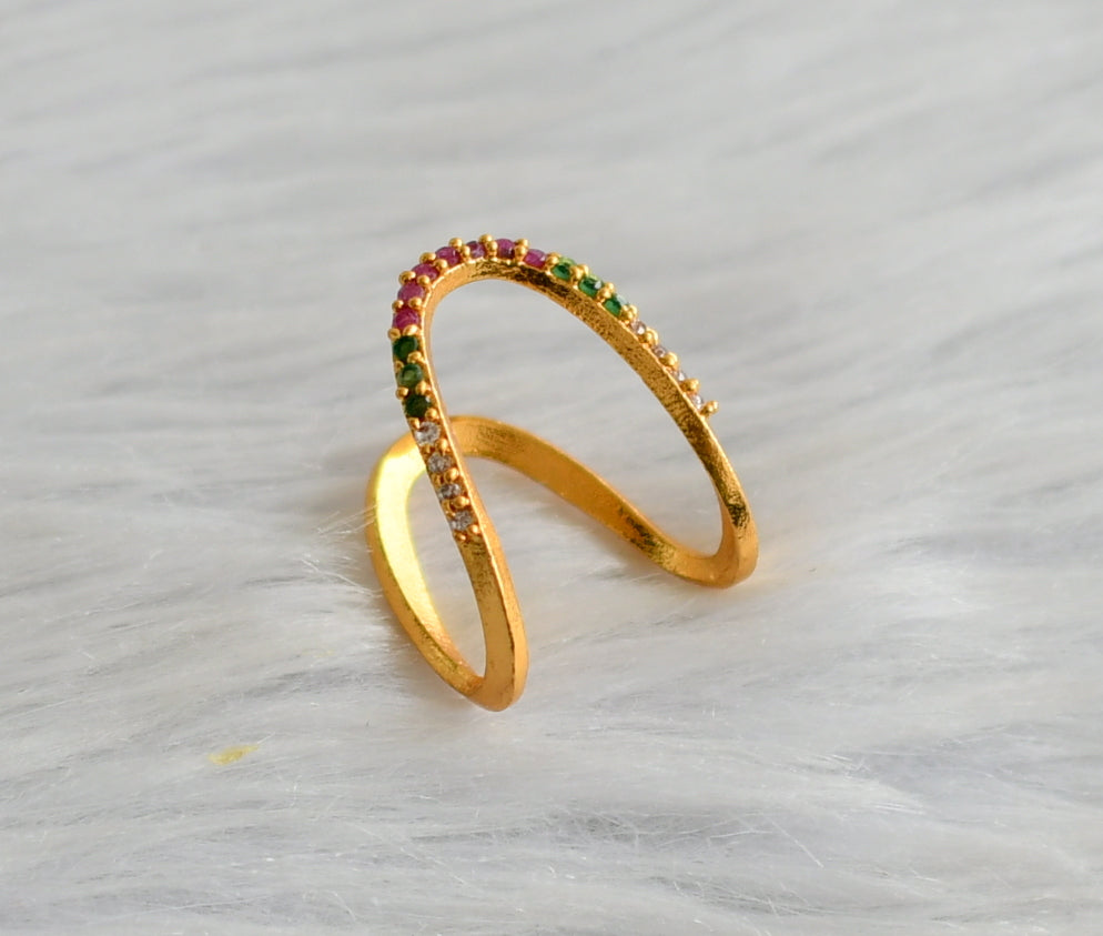 Gold tone ruby-green-white vanki finger ring dj-45105