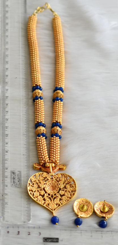 Matte finish royal blue kundan jadau heavy necklace set dj-13102