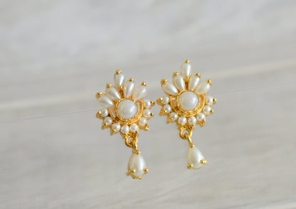 Gold tone pearl stone earrings dj-48570