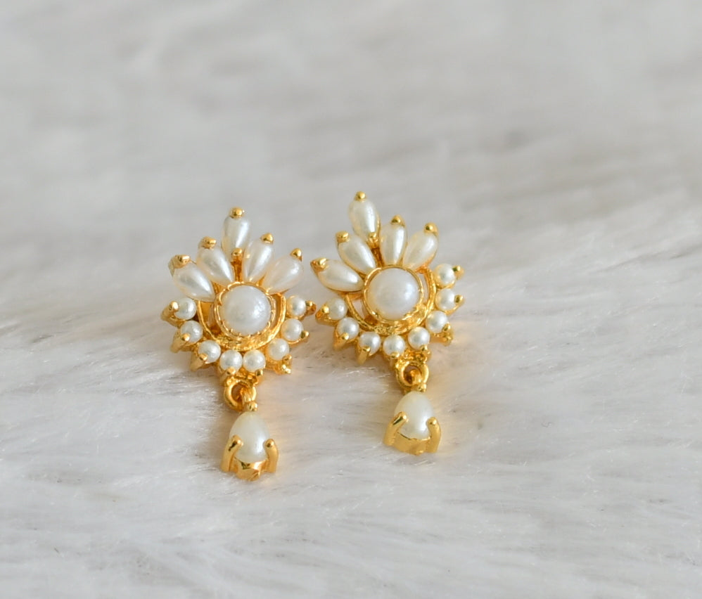 Gold tone pearl stone earrings dj-48570