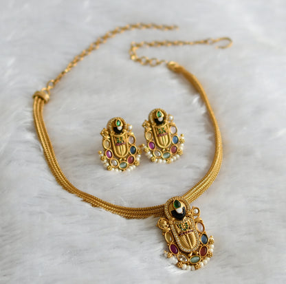 Matte finish navarathna sri Thirumal necklace set dj-46802