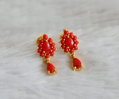 Gold tone coral thilak stone earrings dj-48566