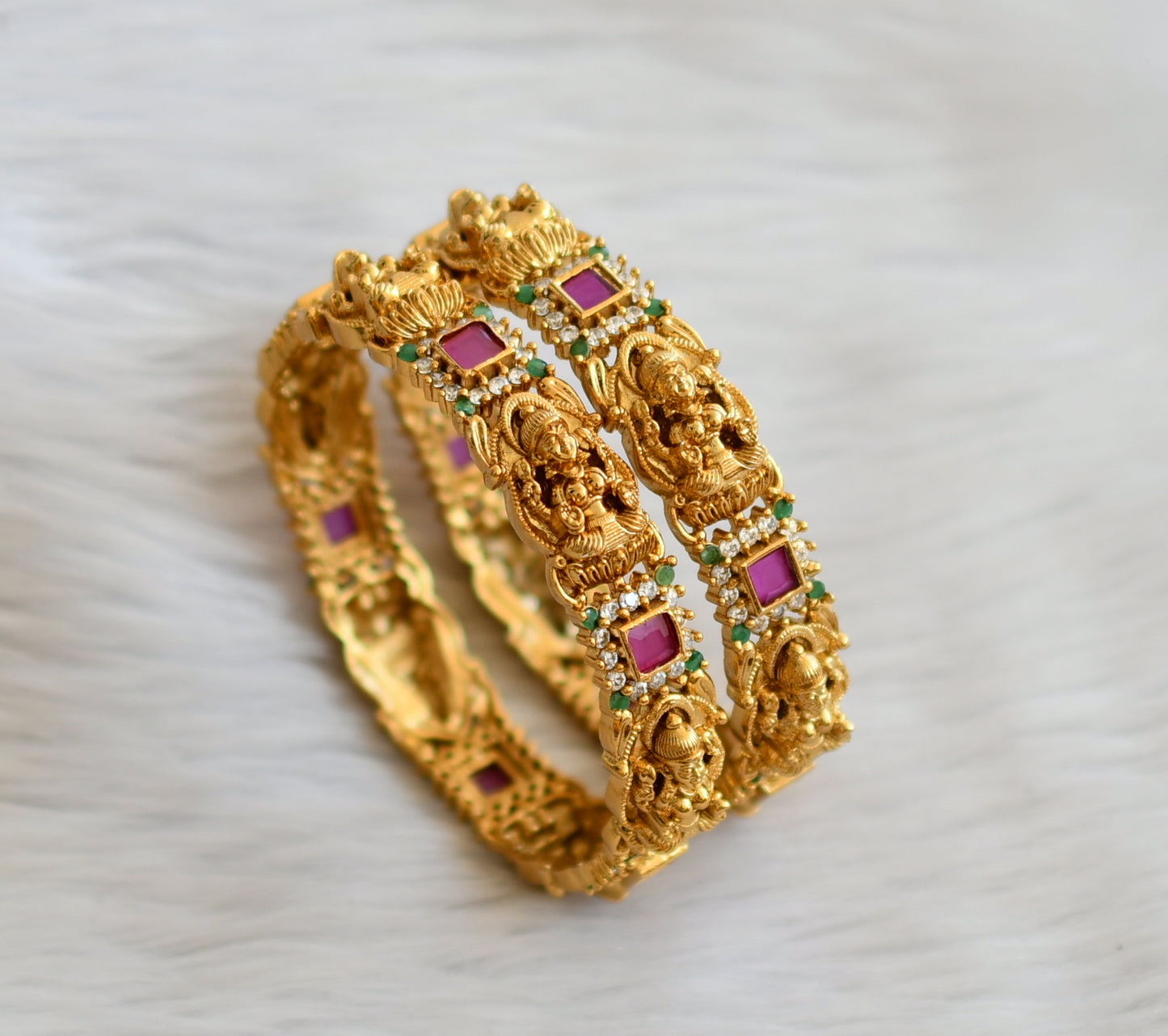 Matte finish ruby-green-white square stone lakshmi bangles(2.10) dj-45127