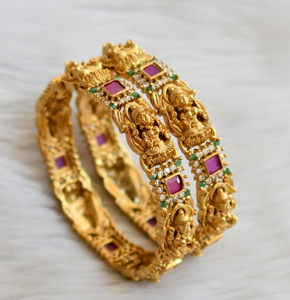 Matte finish ruby-green-white square stone lakshmi bangles(2.10) dj-45127