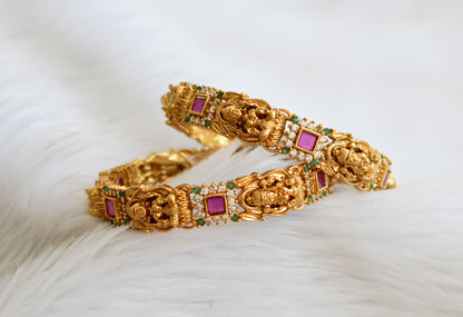 Matte finish ruby-green-white square stone lakshmi bangles(2.4) dj-45124