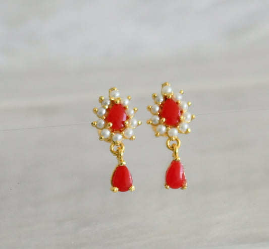 Gold tone coral-pearl thilak stone earrings dj-48568