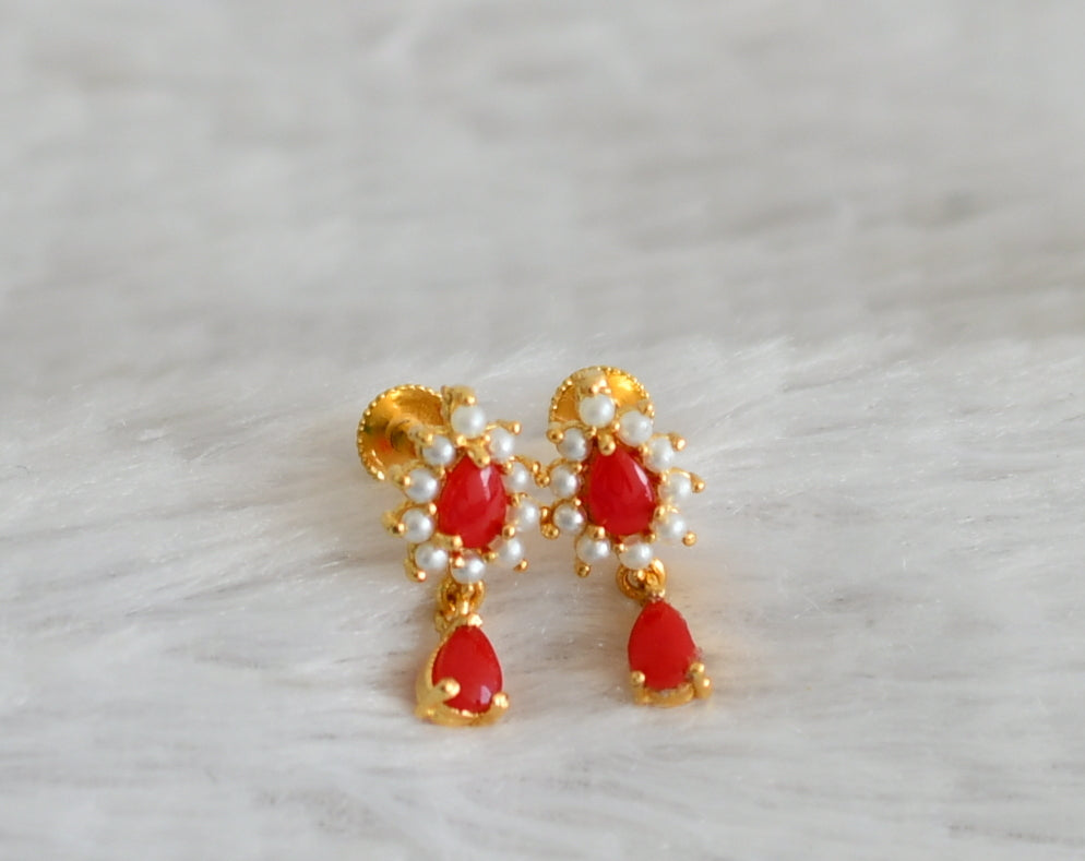 Gold tone coral-pearl thilak stone earrings dj-48568