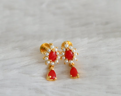 Gold tone coral-pearl thilak stone earrings dj-48568