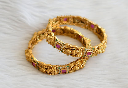 Matte finish ruby-green-white square stone lakshmi bangles(2.10) dj-45127